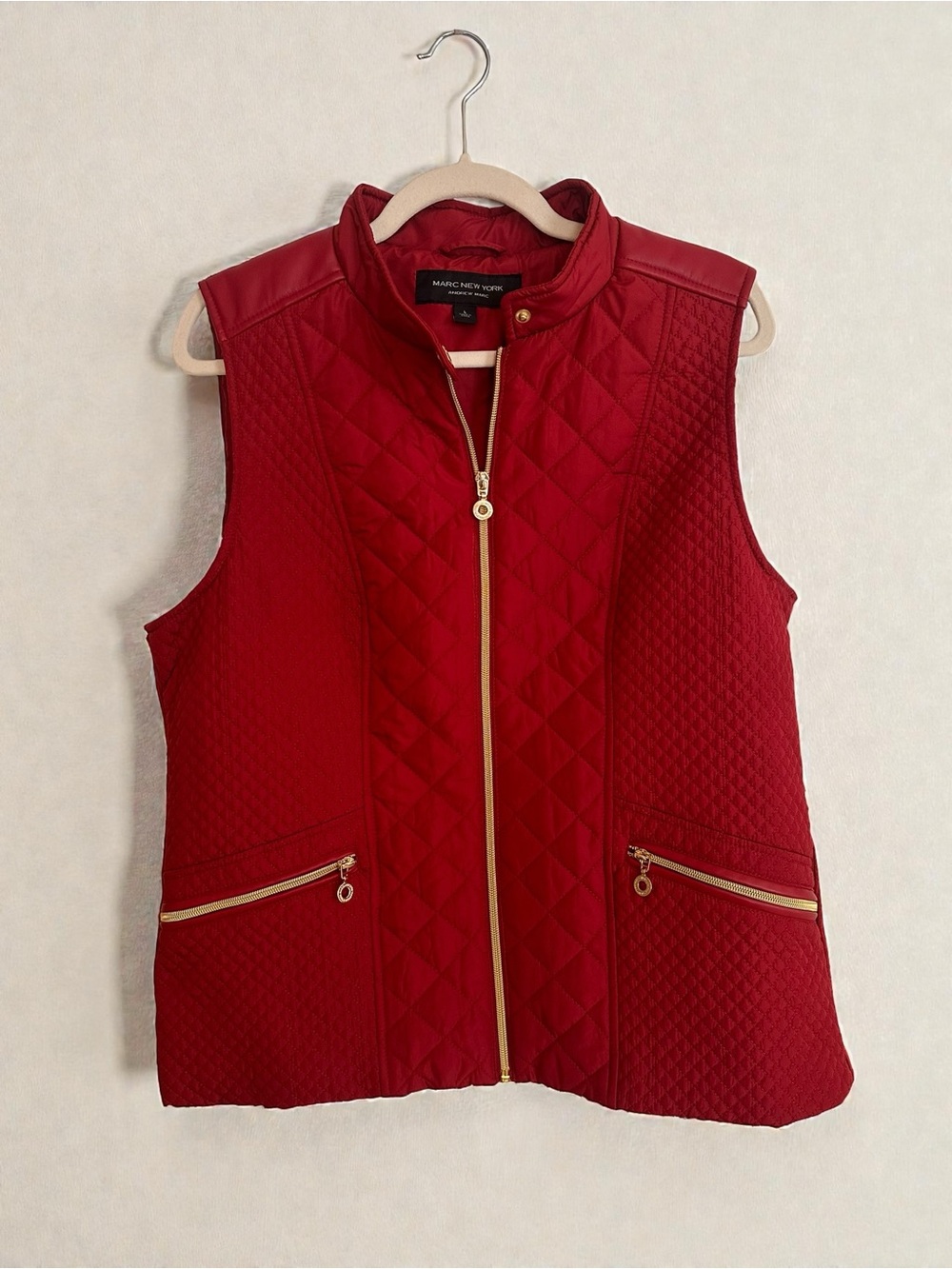 Marc New York Crimson Quilted Vest with Gold Hardware